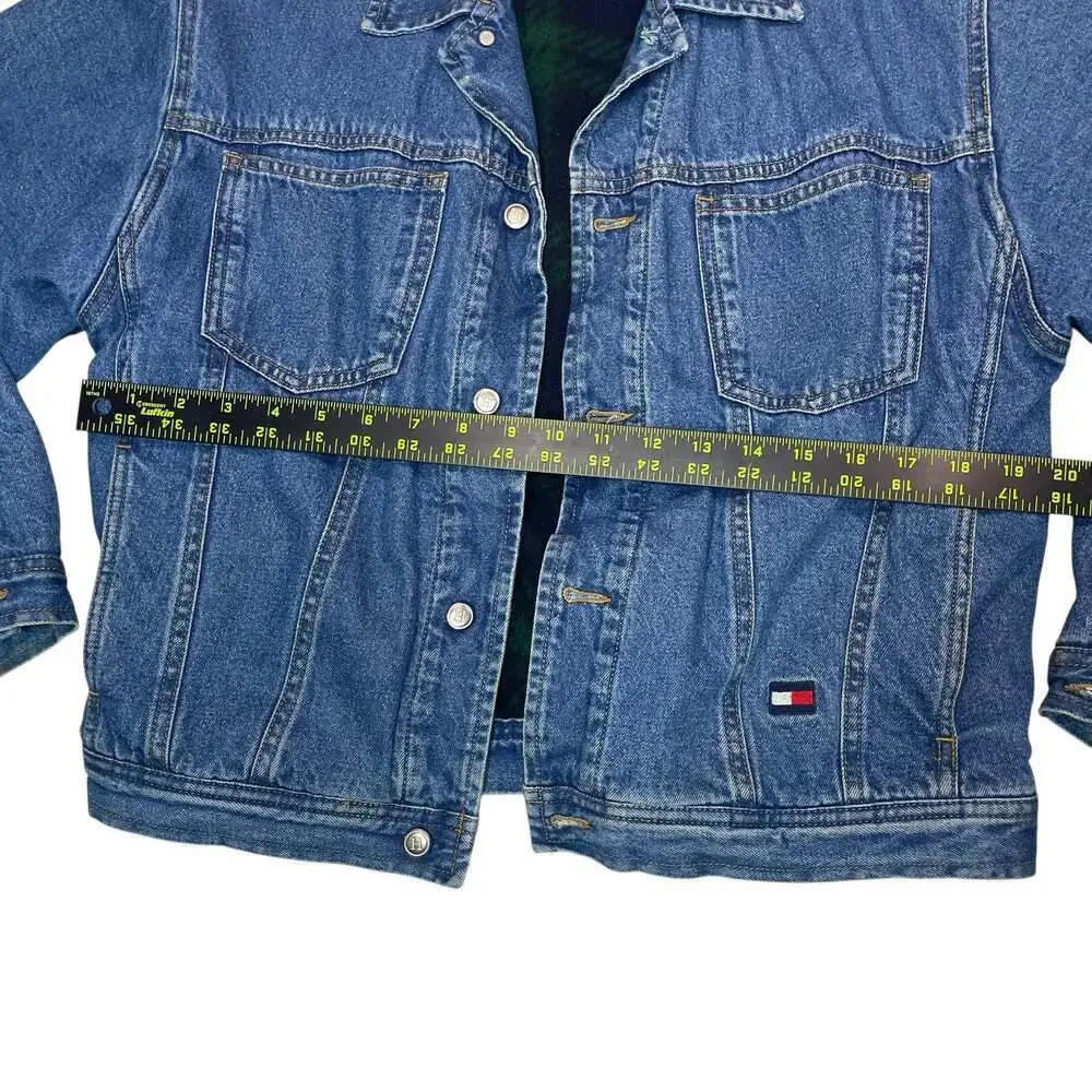 Vintage Tommy Hilfiger Denim Jacket Plaid Lined Kids Size L 6/6X Blue